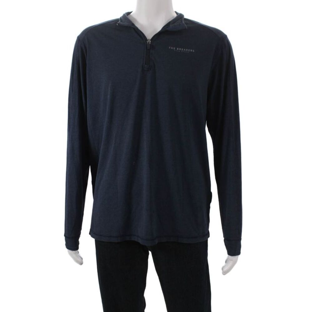 Tasc Mens Organic Cotton Collared Long Sleeve Pullover T Shirt Blue Zip Size L